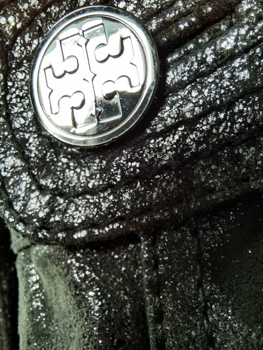 TORY BURCH Leather Jacket Pewter Bomber Biker Logo Distressed Military Thigh 14